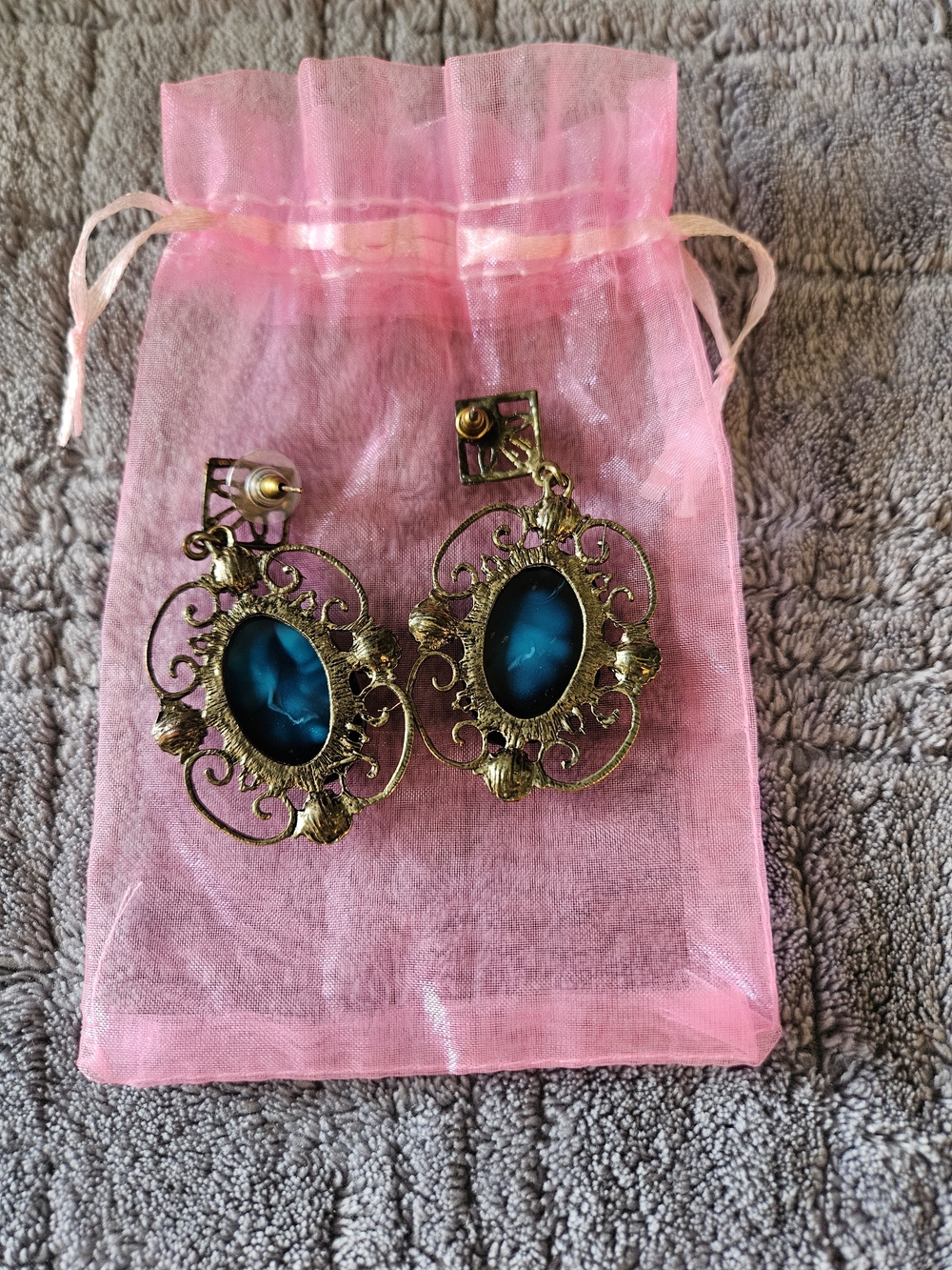Source Unknown Turquoise, Pink & Yellow Filigree Drop Earrings - Picture 2 of 2